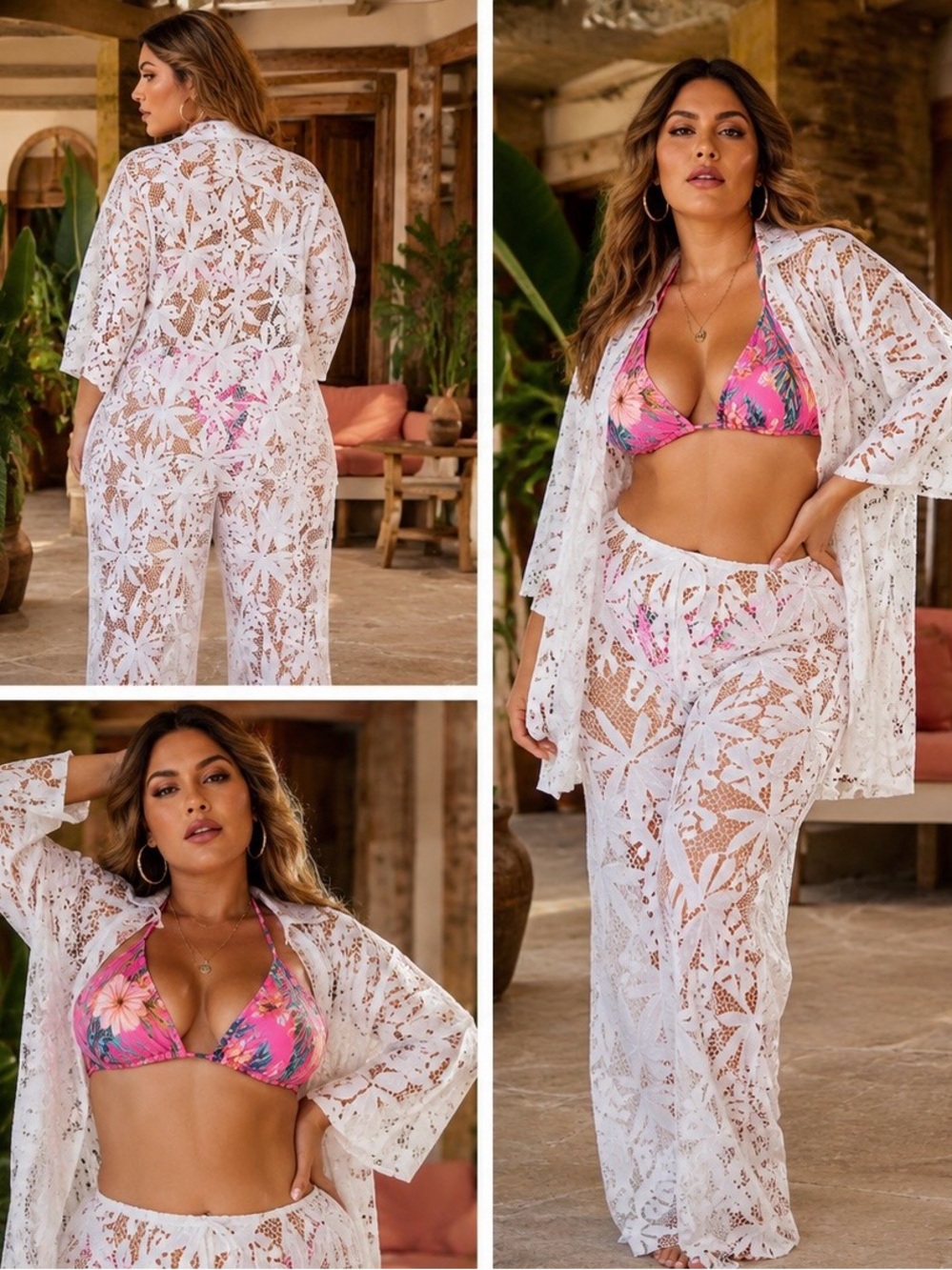 Free People La Vida White Crochet Resort Set XL Beach Club Cover-Up - Picture 3 of 14